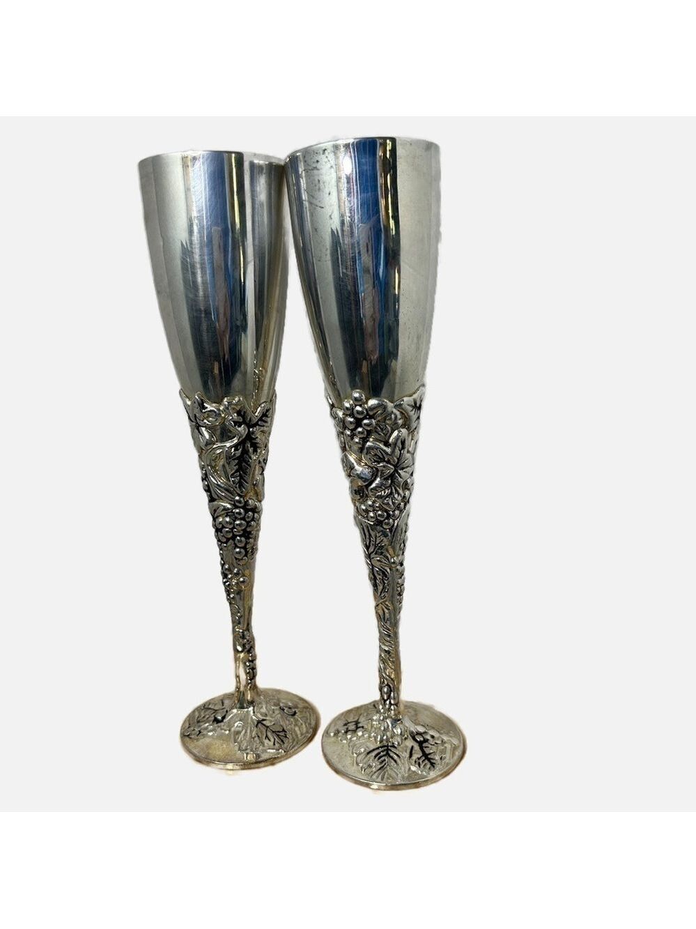 Vintage Godinger Silver Plated Champagne Flutes Goblets Set of 2 - 9.5x2.5